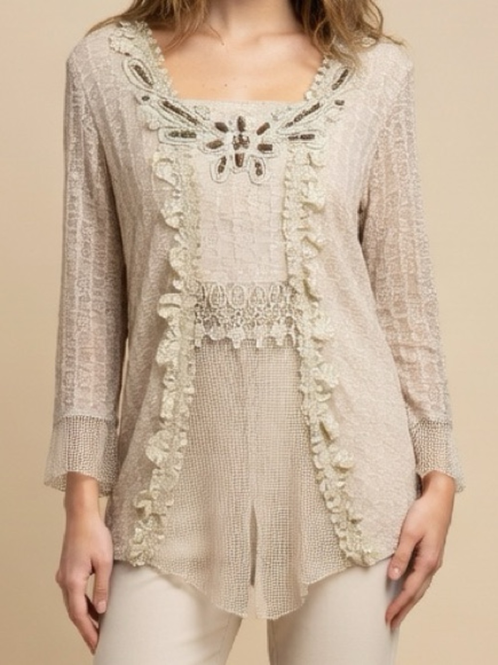 Pretty Angel Beige Romantic Whimsical Goth or Fairycore Top Size Large